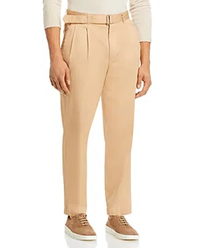Michael Kors Belted Pleated Straight Fit Stretch Pants In Khaki