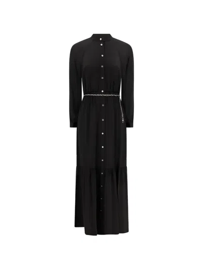 Michael Kors Belted Satin Shirtdress In Black