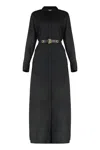 Michael Kors Black Long Dress With Classic Collar And Waist Belt In Black
