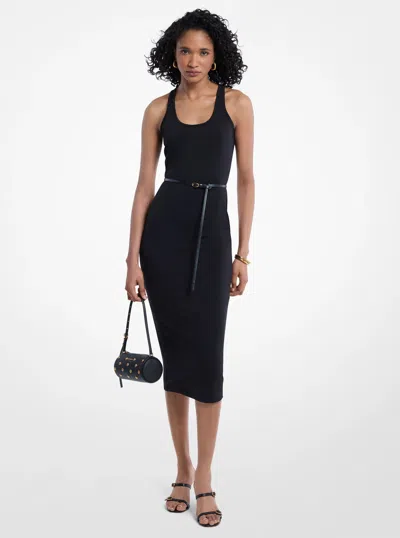 Michael Kors Belted Stretch Matte Jersey Racerback Tank Dress In Black