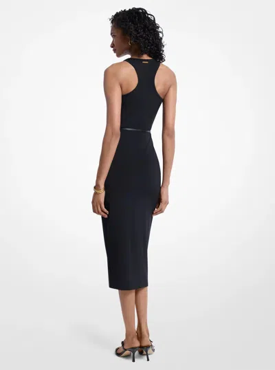 Michael Kors Belted Stretch Matte Jersey Racerback Tank Dress In Blue