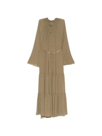 Michael Kors Belted Tiered Maxi Dress In Brown
