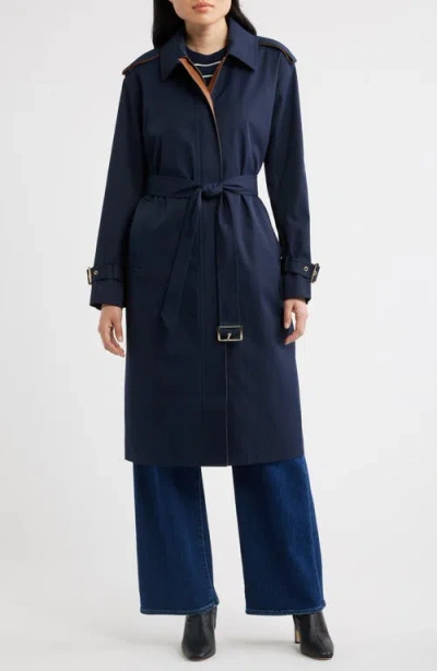 Michael Kors Belted Trench Coat In Blue