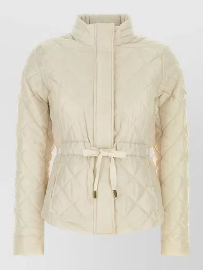 Michael Kors Belted Waist Packable Puffer Jacket High Collar In Neutral