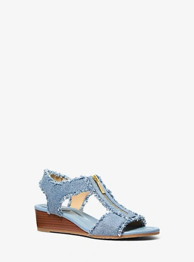 Michael Kors Berkley Frayed Denim Wedge Sandal In Blue