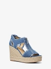Michael Kors Berkley Frayed Denim Wedge Sandal In Blue