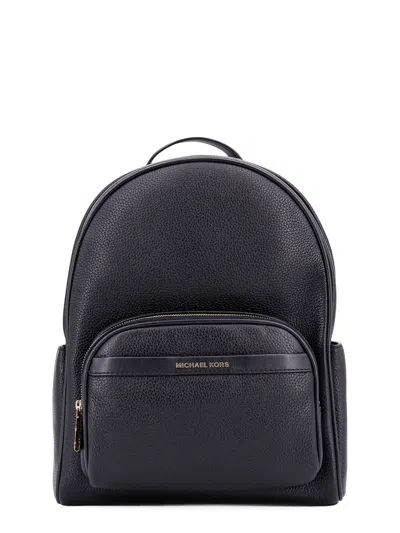 Michael Kors Bex Leather Backpack With Frontal Logo Patch In Black