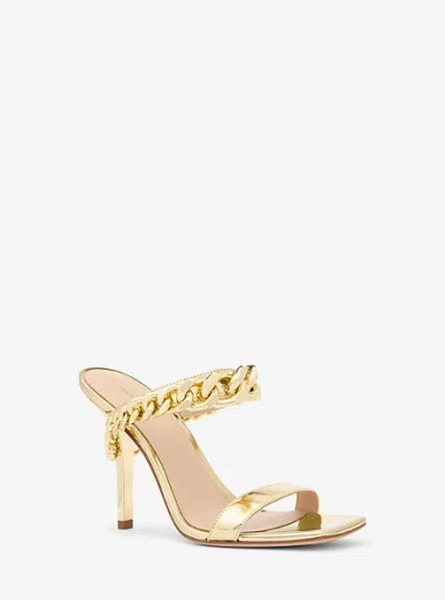 Michael Kors Bianca Embellished Metallic Leather Sandal In Gold