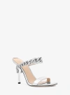 Michael Kors Clara Embellished Metallic Snake Embossed Leather Sandal In Silver