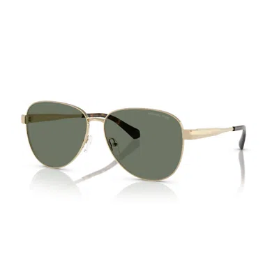 Michael Kors Biarritz Green Pilot Ladies Sunglasses Mk1160 10143h 61 In Gold