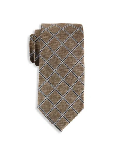 Michael Kors Big & Tall Yarrow Grid Patterned Tie In Brown