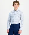 Michael Kors Big Boys Floral-print Classic-fit Dress Shirt In White