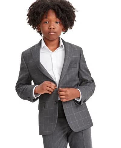 Michael Kors Kids' Big Boys Herringbone Windowpane Classic-fit Suit Jacket In Grey