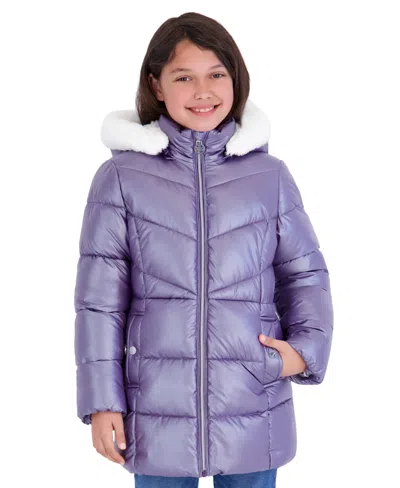 Michael Kors Babies' Big Girls' 2t-5t Pearlized Fabric Stadium Length Heavy Weight Jacket In Purple