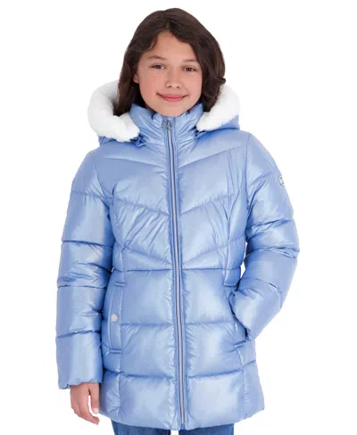 Michael Kors Babies' Big Girls' 2t-5t Pearlized Fabric Stadium Length Heavy Weight Jacket In Blue