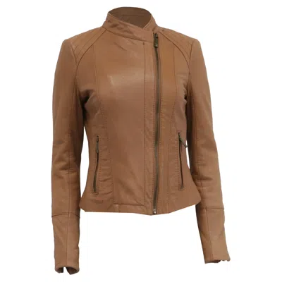 Pre-owned Michael Kors Biker Jacket In Tan Brown Leather