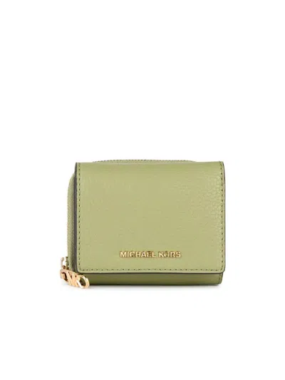 Michael Kors Billfold Beige Leather Wallet In Verde