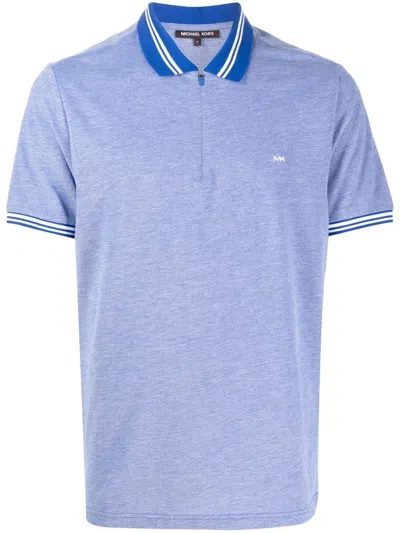 Michael Kors Bird's Eye Zip-up Polo Shirt In Blue