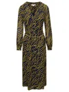 MICHAEL KORS BLACK AND GOLD-TONE MIDI SHIRT DESS WITH CHAIN PRINT ALL-OVER IN POLYESTER WOMAN