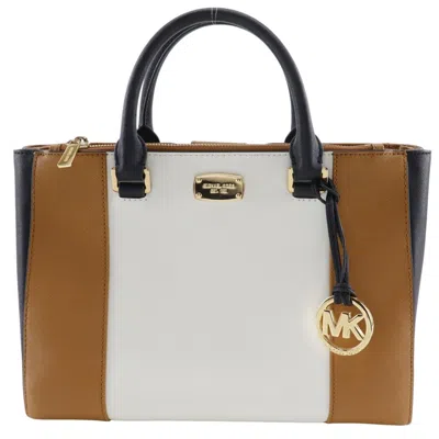 Pre-owned Michael Kors Black Brown White Leather Handbag Tote Bag ()