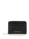 Michael Kors Black Card Holder With Logo Lettering In Hammered Leather Woman In Black