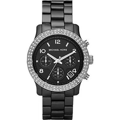 Pre-owned Michael Kors Black Ceramic Link Bracelet Quartz Chronograph Crystal