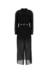 Michael Kors Black Long Dress With Classic Collar And Waist Belt In Black