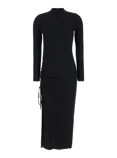 Michael Kors Black Crewneck Midi Dress With Ruched Detail