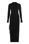 Michael Kors Black Crewneck Midi Dress With Ruched Detail In Wool Woman