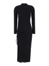 Michael Kors Black Crewneck Midi Dress With Ruched Detail In Wool Woman