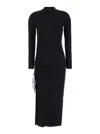 Michael Kors Black Crewneck Midi Dress With Ruched Detail In Wool Woman In Black