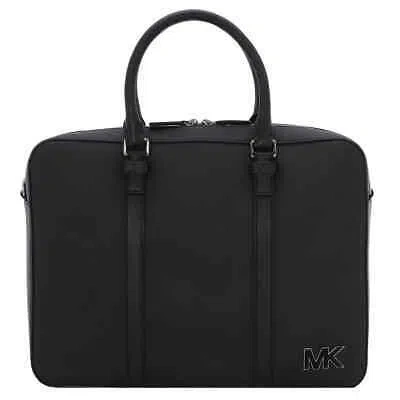 Pre-owned Michael Kors Black Crossgrain Leather Hudson Briefcase 33s2mhda6t-001