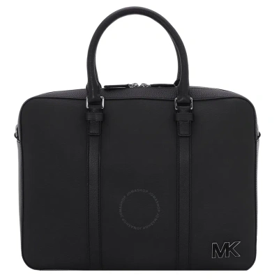 Michael Kors Black Crossgrain Leather Hudson Briefcase In Blue