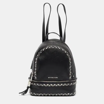 Pre-owned Michael Kors Black Faux Leather Medium Studded Rhea Backpack