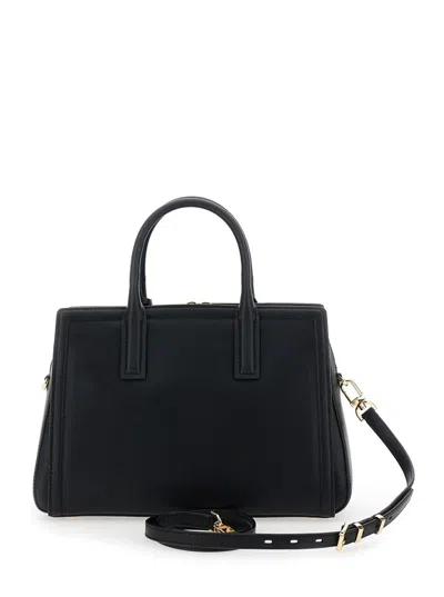 Michael Kors Black Handbag With Metallic Lettering Logo And Pendant On The Front In Leather Woman