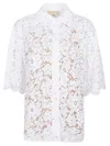 Michael Kors White Beaded Shirt With All-over Floral Embroidery In White