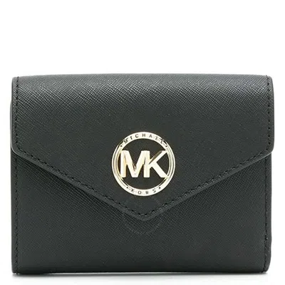 Michael Kors Black Ladies Carmen Logo Plaque Wallet In Blue