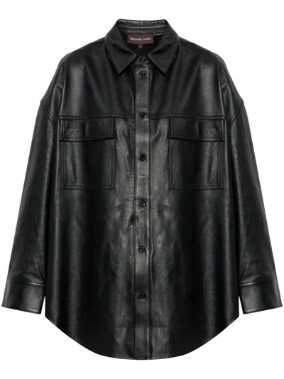 Michael Kors Black Leather Oversize Shirt