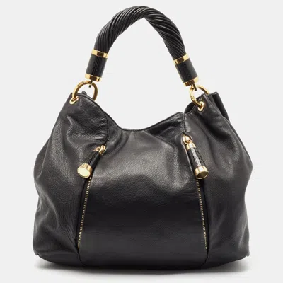 Pre-owned Michael Kors Black Leather And Snakeskin Embossed Tonne Hobo