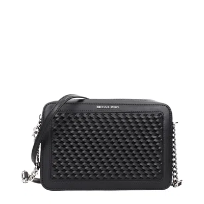 Michael Kors Black Leather Crossbody Bags In Gold