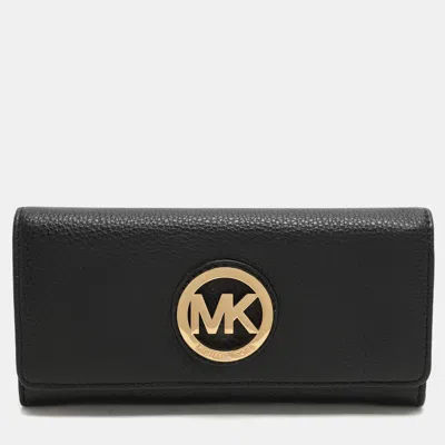 Pre-owned Michael Kors Black Leather Fulton Continental Wallet