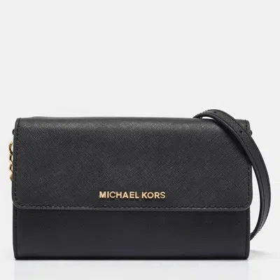 Pre-owned Michael Kors Black Leather Jet Set Flap Crossbody Bag