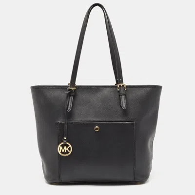 Pre-owned Michael Kors Black Leather Jet Set Top Zip Tote