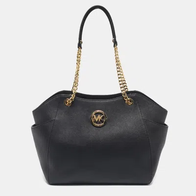 Pre-owned Michael Kors Black Leather Jet Set Travel Chain Tote