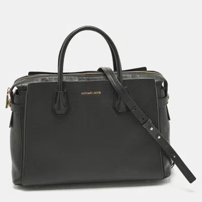 Pre-owned Michael Kors Black Leather Large Mercer Belted Satchel