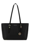 Michael Kors Black Leather Quinn Shopping Bag In Black