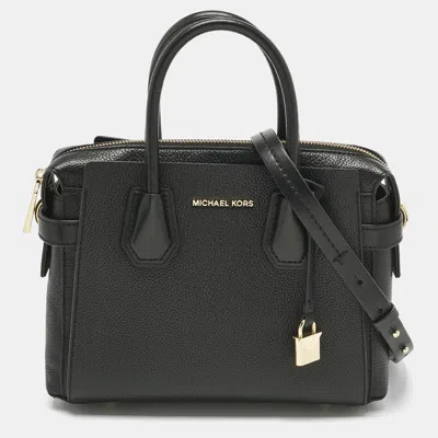 Pre-owned Michael Kors Black Leather Small Belted Mercer Satchel
