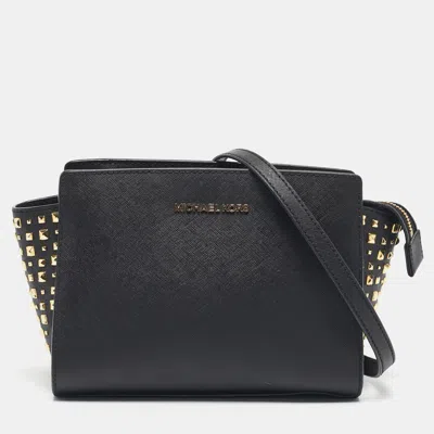 Pre-owned Michael Kors Black Leather Small Studded Selma Crossbody Bag