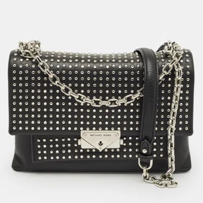 Pre-owned Michael Kors Black Leather Studded Cece Top Handle Bag