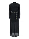 Michael Kors Black Long Dress With Classic Collar And Waist Belt In Black